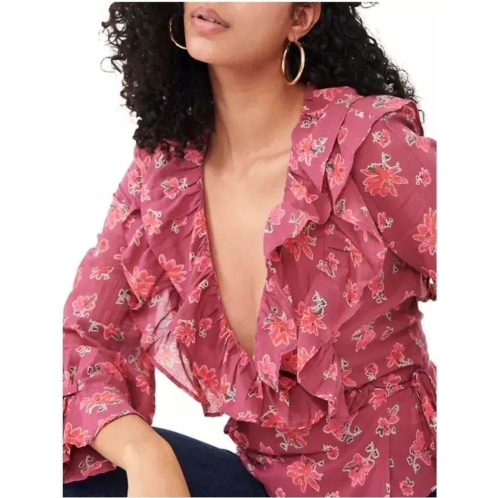 Free People Amanda Ruffle Long Sleeve Top Women's Size Large